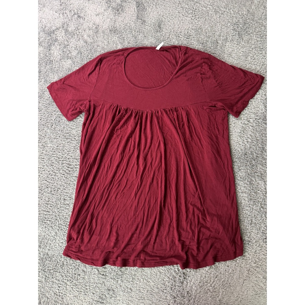 Cathy Womens Babydoll Top 3XL Burgundy Rayon Spandex Flowy Short Sleeve